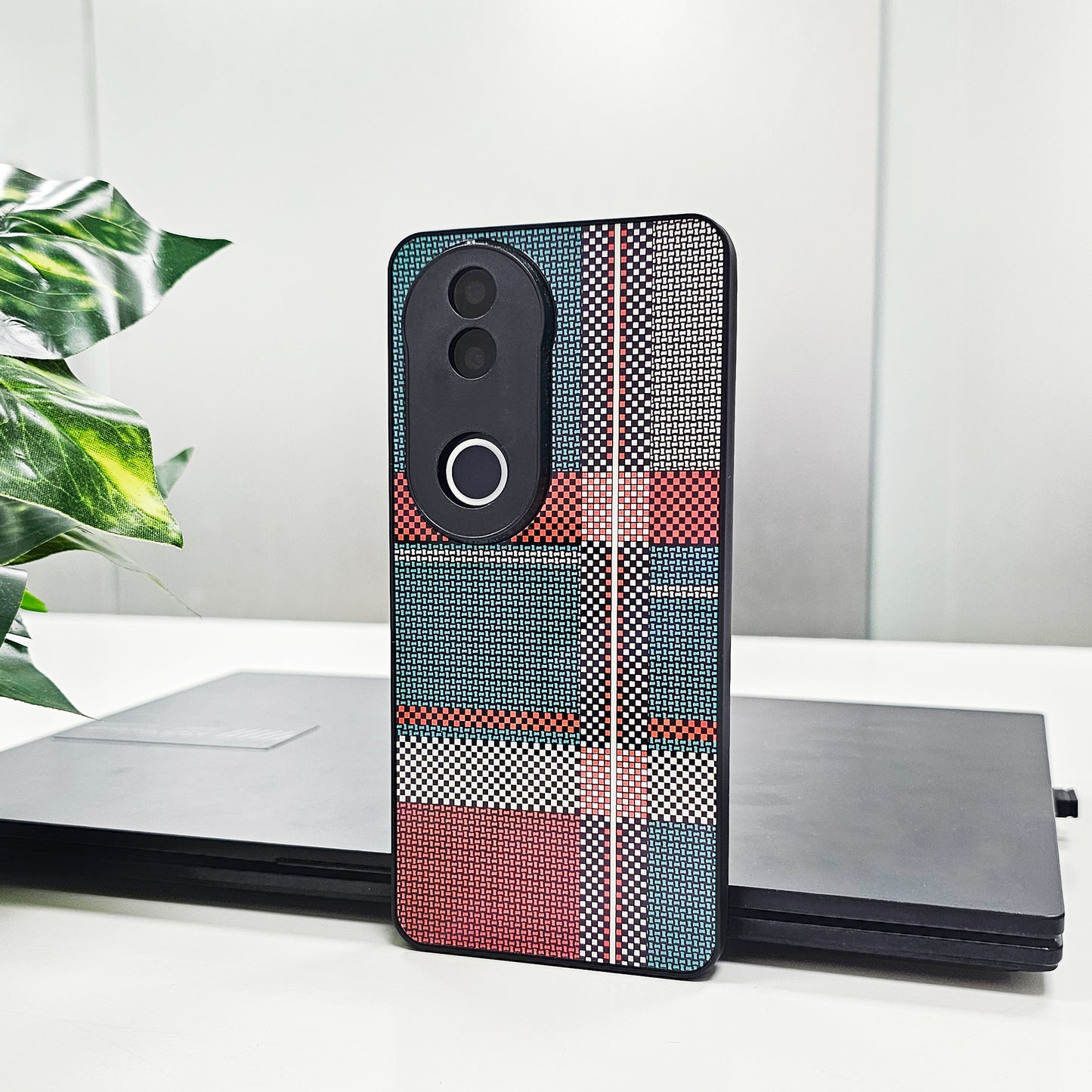 Vivo V50 5G Luxury Grid Pattern Glass Back Shockproof Case
