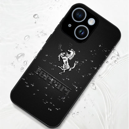 iPhone 15 Premium Acrylic Shockproof Glass Back Case ( Ferrari Carbon Fiber )
