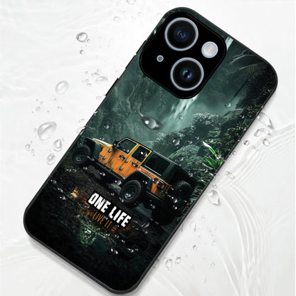 iPhone 15 Premium Acrylic Shockproof Glass Back Case ( Jeep Case )