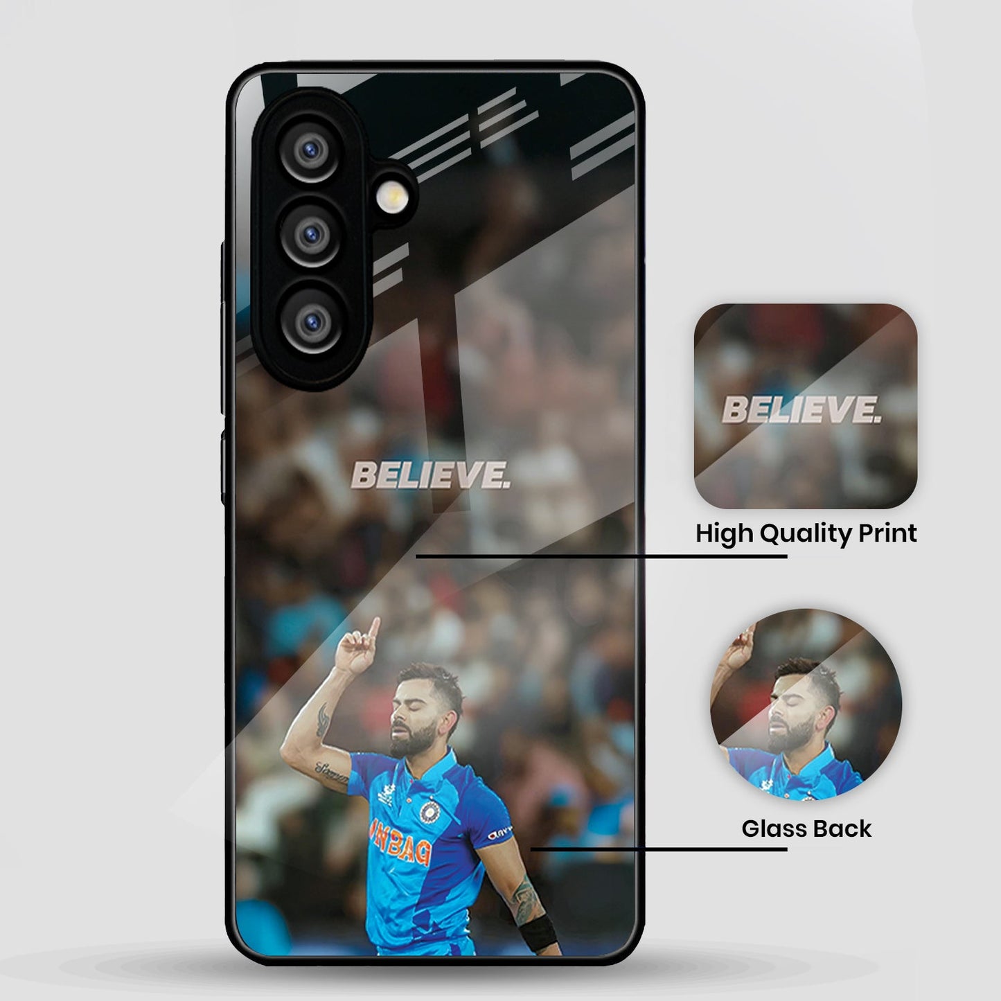 Samsung Galaxy A36 Premium Acrylic Shockproof Glass Back Case (Virat Kohli)