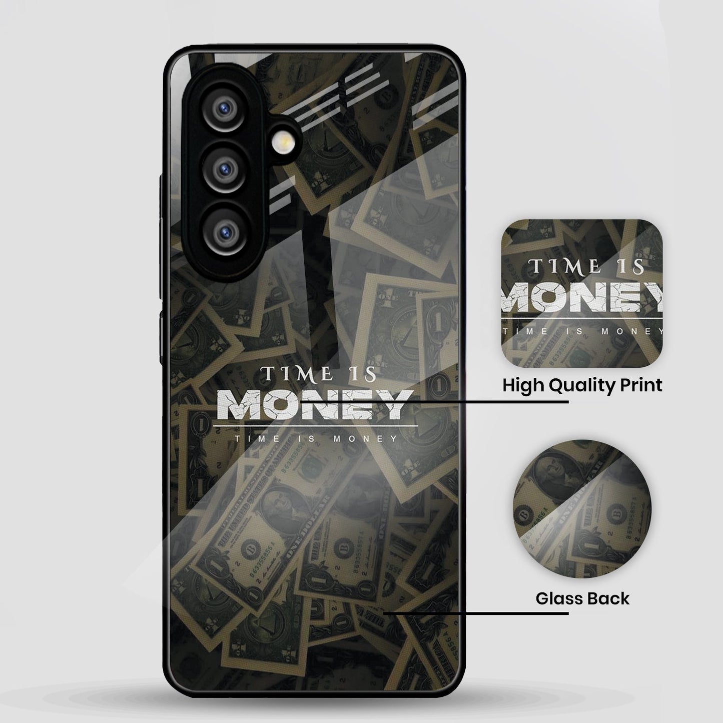 Samsung Galaxy A36 Premium Acrylic Shockproof Glass Back Case (Time Is Money)
