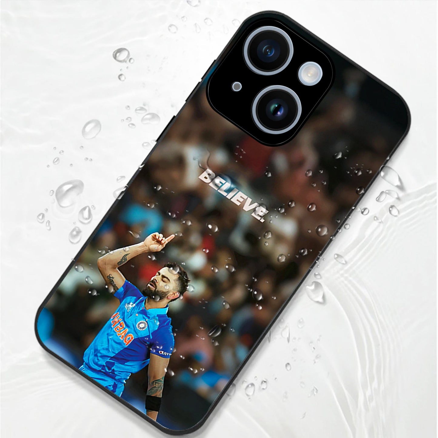 iPhone 15 Premium Acrylic Shockproof Glass Back Case (Virat Kohli)