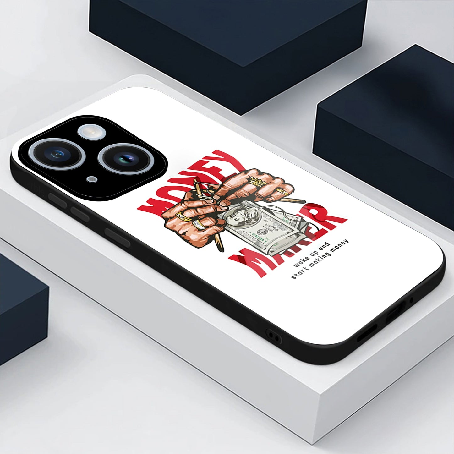 iPhone 15 Premium Acrylic Shockproof Glass Back Case (Money Maker)