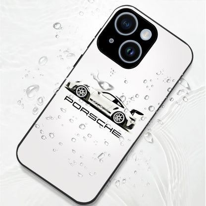 iPhone 15 Premium Acrylic Shockproof Glass Back Case (White Porsche)