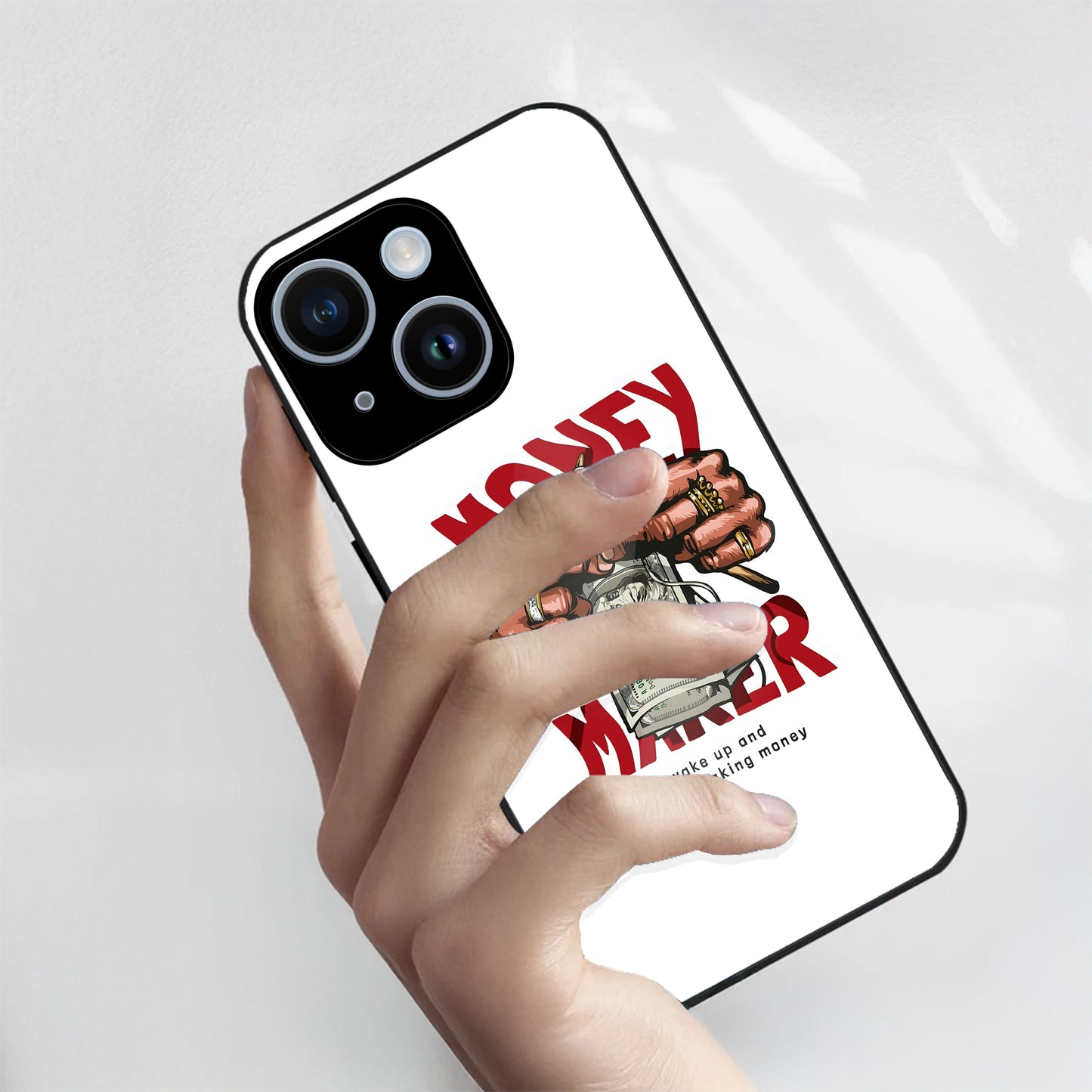 iPhone 15 Premium Acrylic Shockproof Glass Back Case (Money Maker)