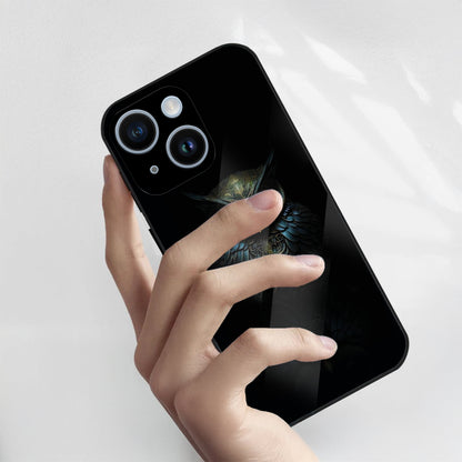 iPhone 15 Premium Acrylic Shockproof Glass Back Case ( Midnight Owl )