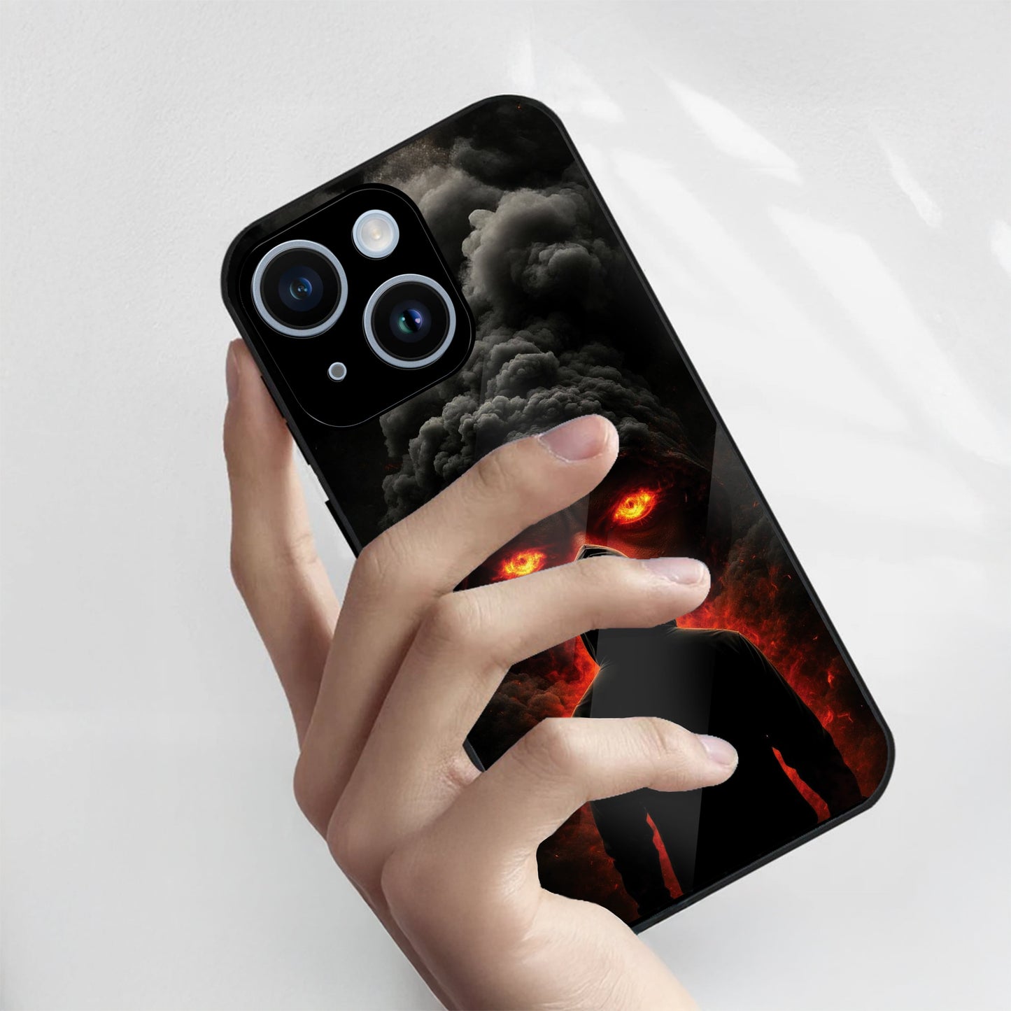 iPhone 15 Premium Acrylic Shockproof Glass Back Case (Dark Flame)