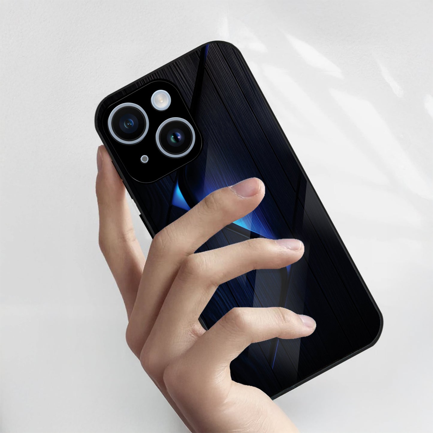 iPhone 15 Premium Acrylic Shockproof Glass Back Case (Blue Gradient)