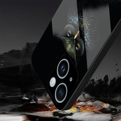 iPhone 15 Premium Acrylic Shockproof Glass Back Case ( Midnight Owl )