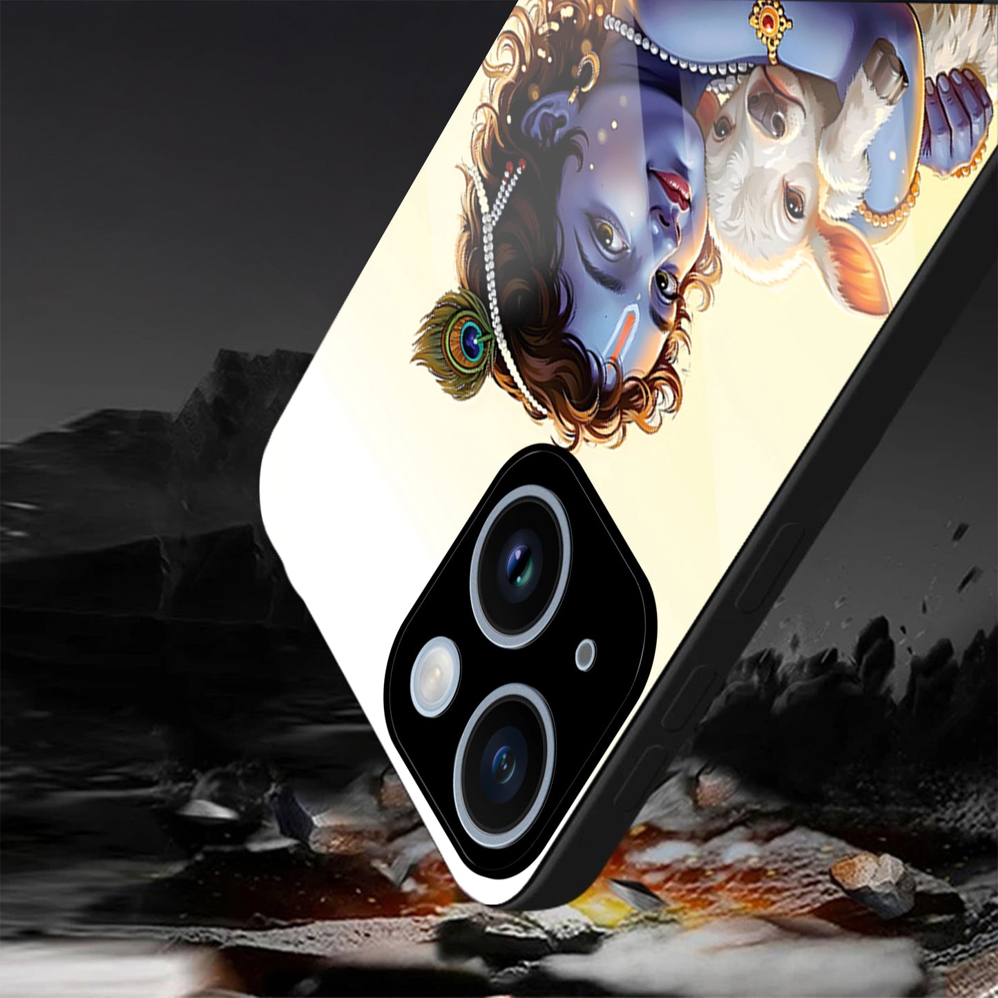 iPhone 15 Premium Acrylic Shockproof Glass Back Case (Cute Krishna)