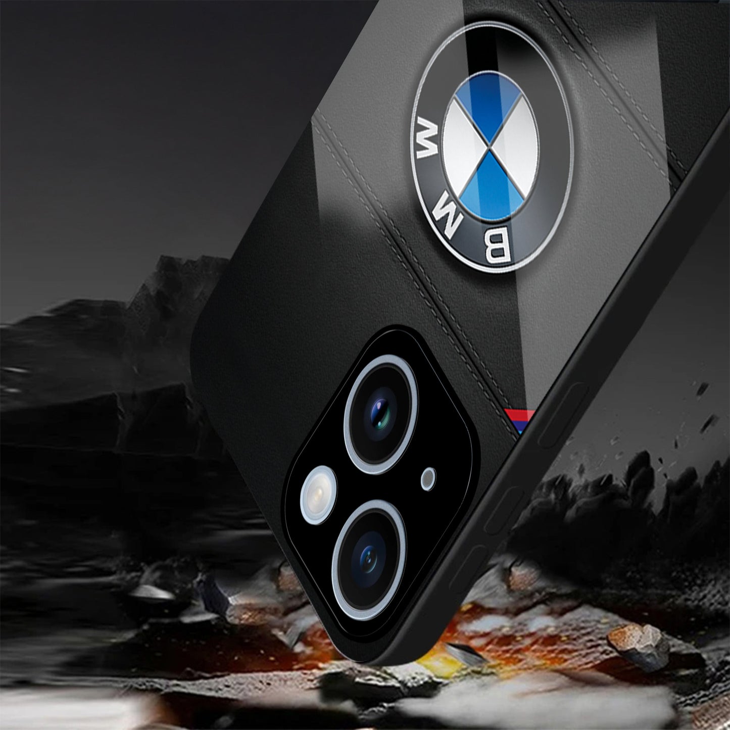 iPhone 15 Premium Acrylic Shockproof Glass Back Case (BMW LOGO)