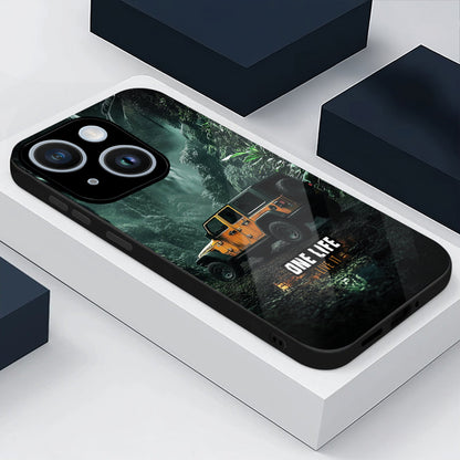 iPhone 15 Premium Acrylic Shockproof Glass Back Case ( Jeep Case )