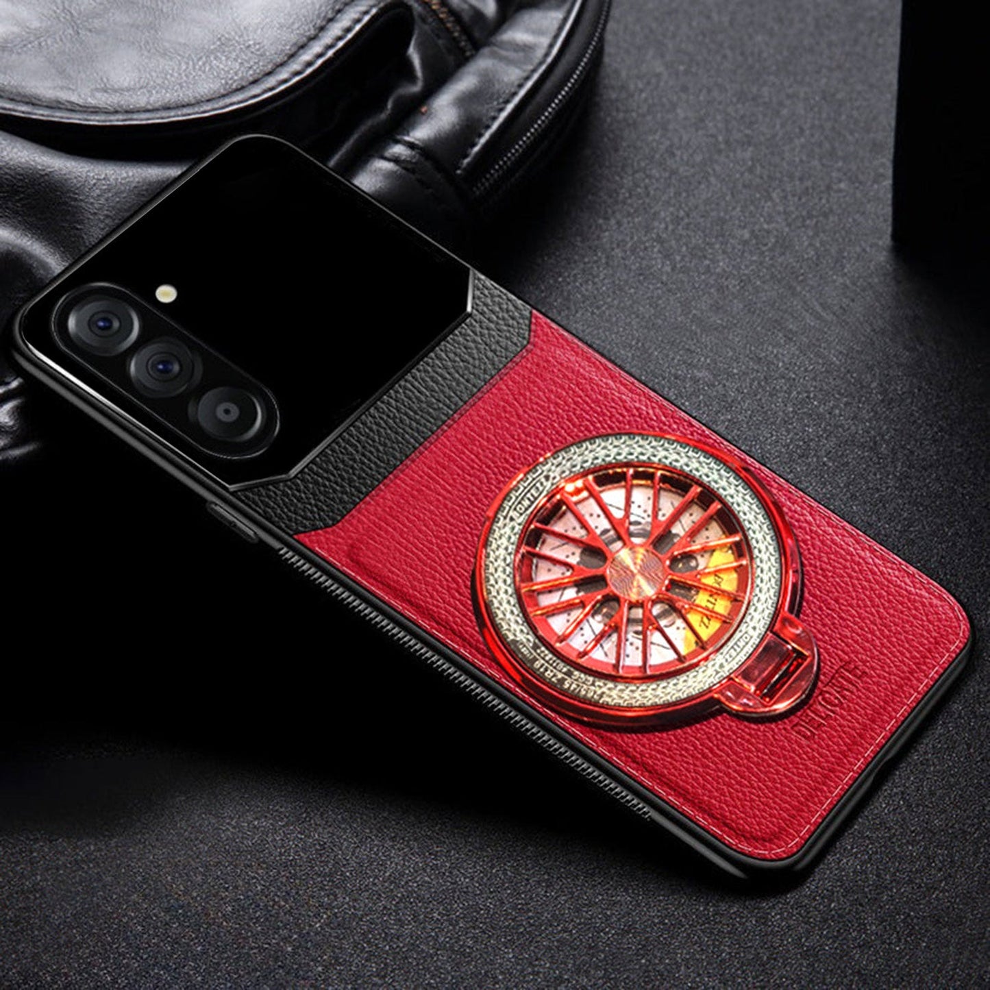 Samsung Galaxy A16 5G Original Luxury Leather Lens Wheel Ring Stand Case