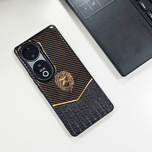 Vivo V40 5G Luxury Lion Pattern Leather And Liquid Silicone Case
