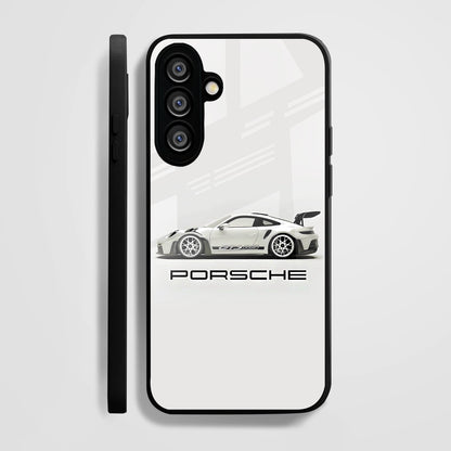 Samsung Galaxy A36 Premium Acrylic Shockproof Glass Back Case (White Porsche)