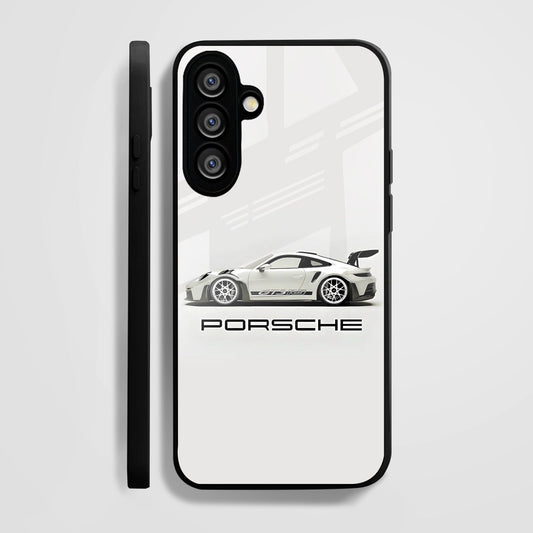 Samsung Galaxy A36 Premium Acrylic Shockproof Glass Back Case (White Porsche)