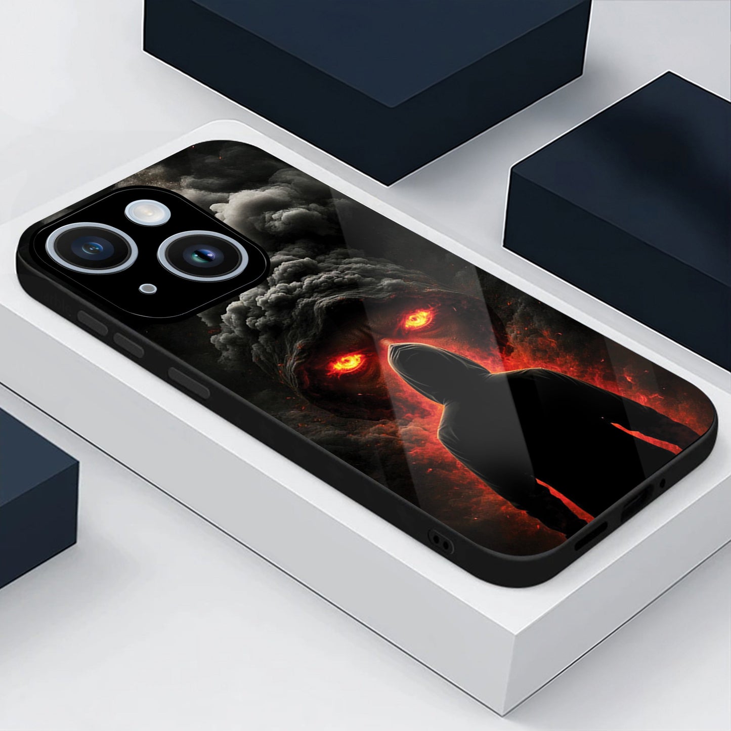 iPhone 15 Premium Acrylic Shockproof Glass Back Case (Dark Flame)