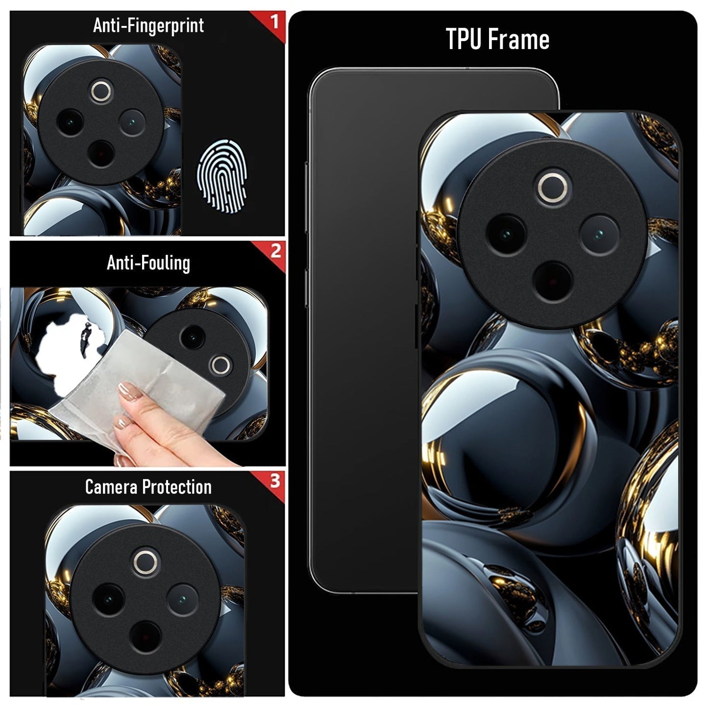 Vivo T4 5G Premium Acrylic Shockproof Glass Back Case (Mirror Spheres)
