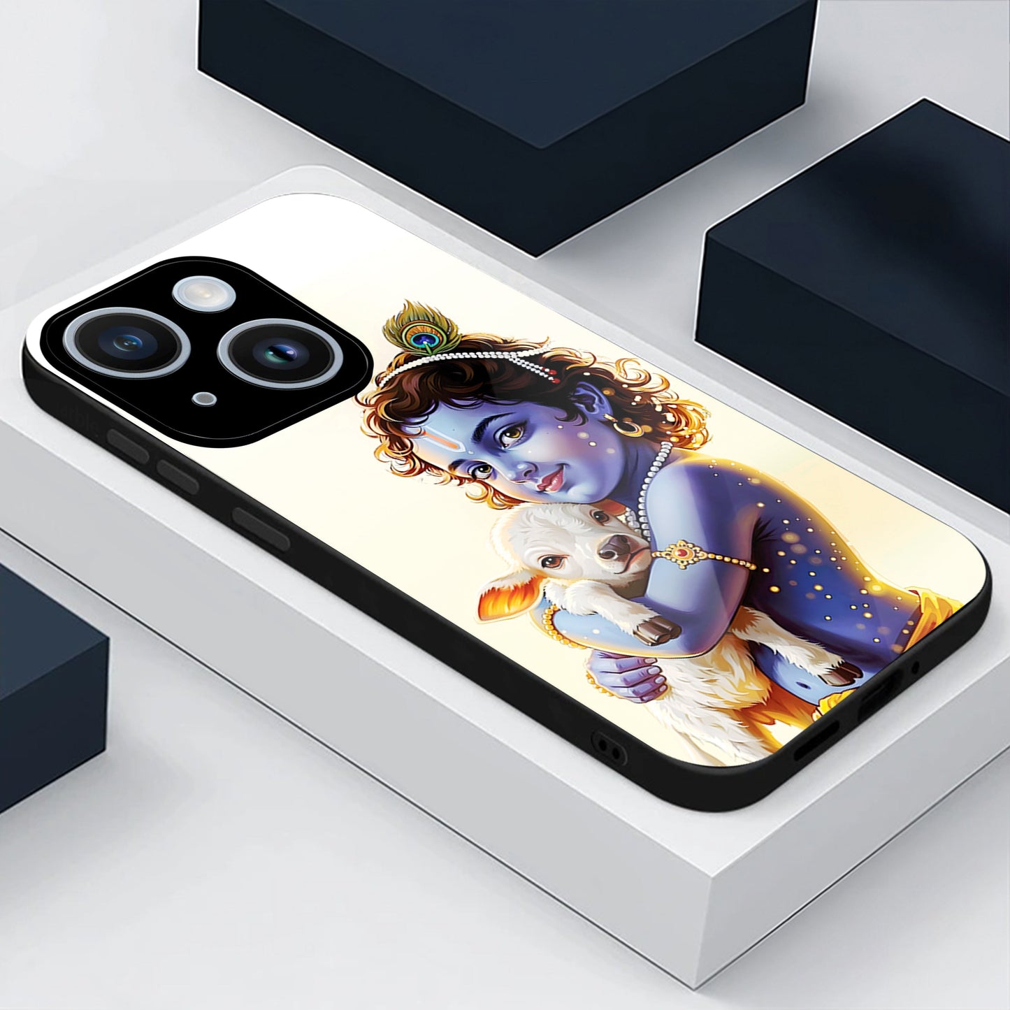iPhone 15 Premium Acrylic Shockproof Glass Back Case (Cute Krishna)