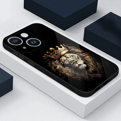 iPhone 14 Premium Acrylic Shockproof Glass Back Case (Crowned Lion)