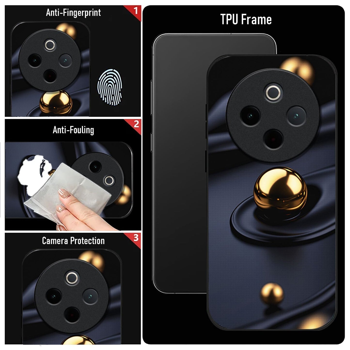 Vivo T4 5G Premium Acrylic Shockproof Glass Back Case (Golden Ripple)