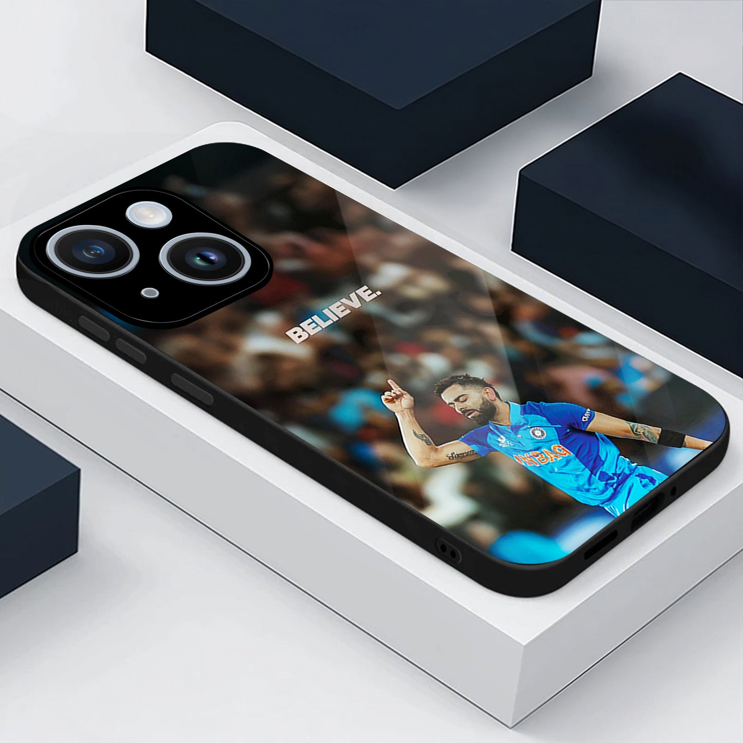 iPhone 15 Premium Acrylic Shockproof Glass Back Case (Virat Kohli)