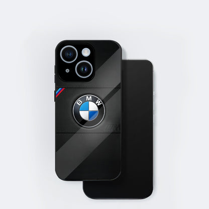 iPhone 15 Premium Acrylic Shockproof Glass Back Case (BMW LOGO)
