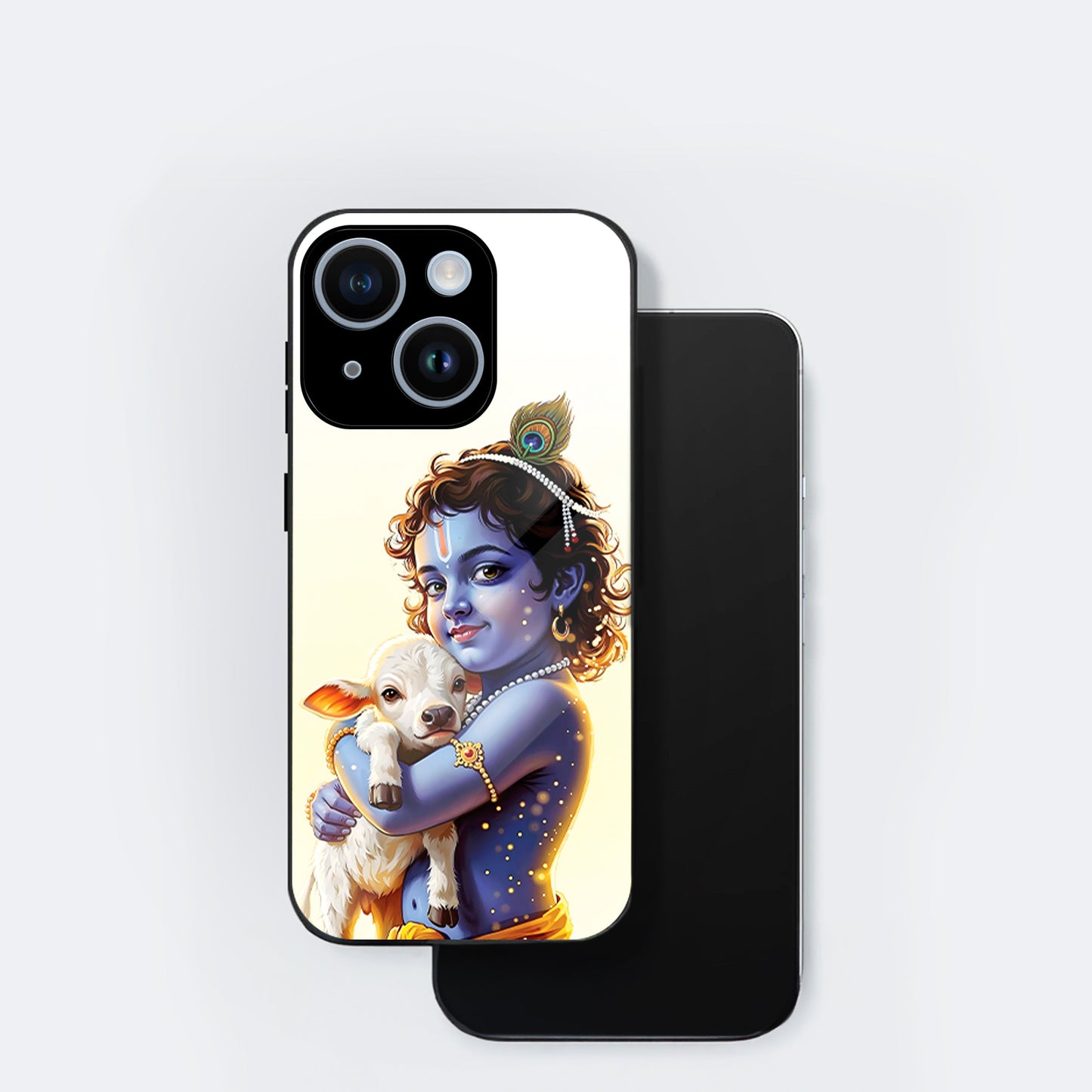 iPhone 15 Premium Acrylic Shockproof Glass Back Case (Cute Krishna)