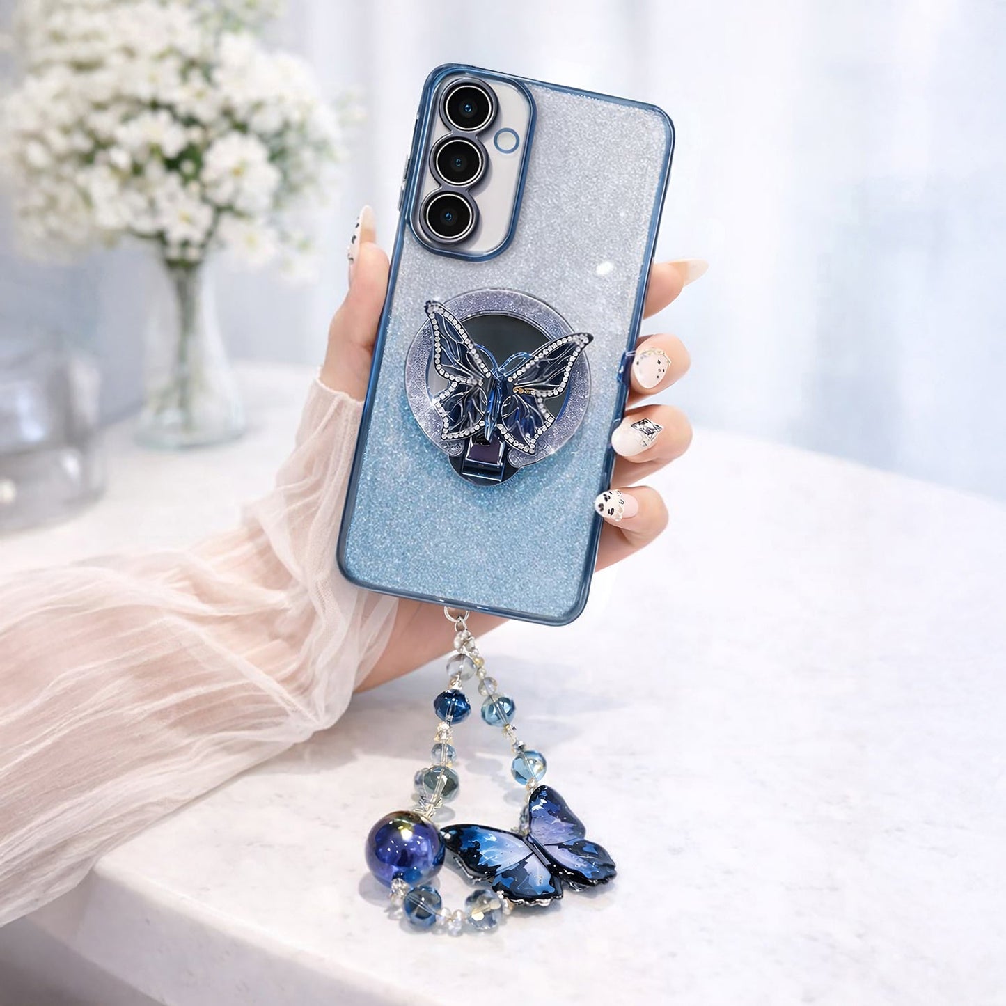 Samsung Galaxy A35 5G Stunning Shimmer Electroplating Butterfly Stand Charm Case