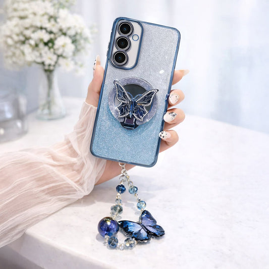 Samsung Galaxy A55 5G Stunning Shimmer Electroplating Butterfly Stand Charm Case