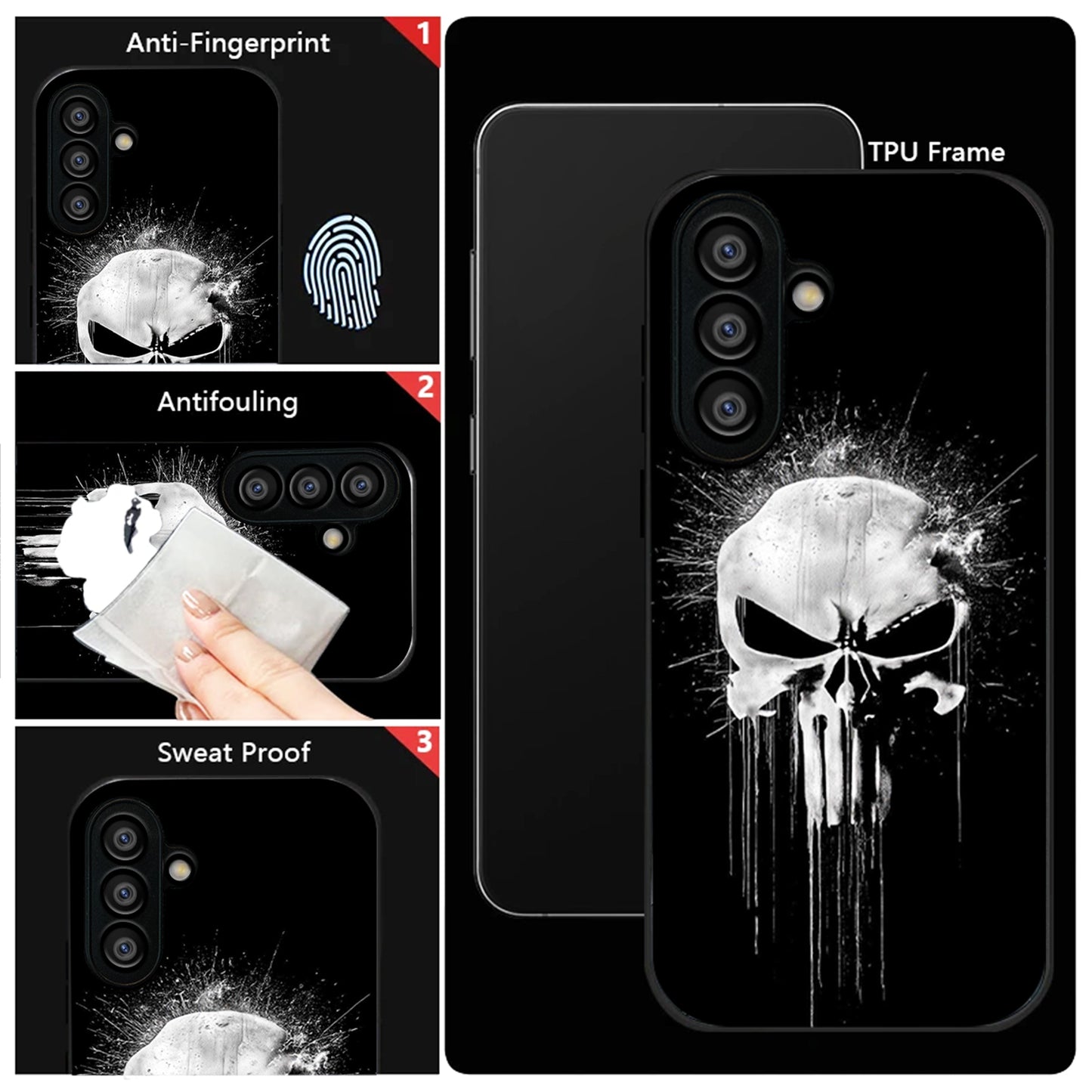 Samsung Galaxy A36 Premium Acrylic Shockproof Glass Back Case (Punisher Skull)