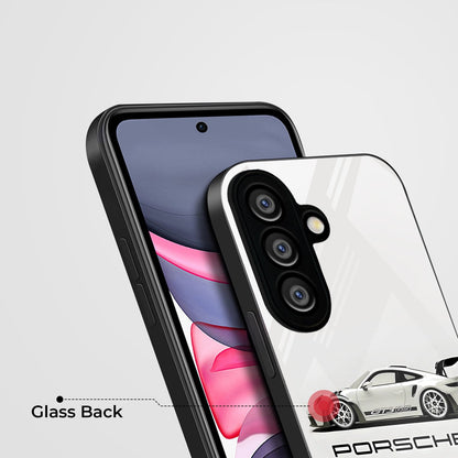 Samsung Galaxy A36 Premium Acrylic Shockproof Glass Back Case (White Porsche)