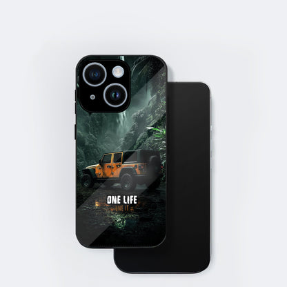 iPhone 15 Premium Acrylic Shockproof Glass Back Case ( Jeep Case )