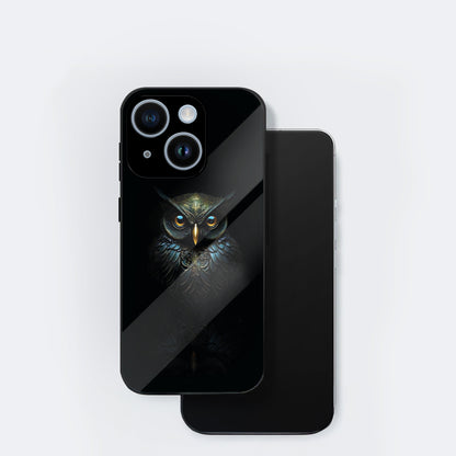 iPhone 15 Premium Acrylic Shockproof Glass Back Case ( Midnight Owl )