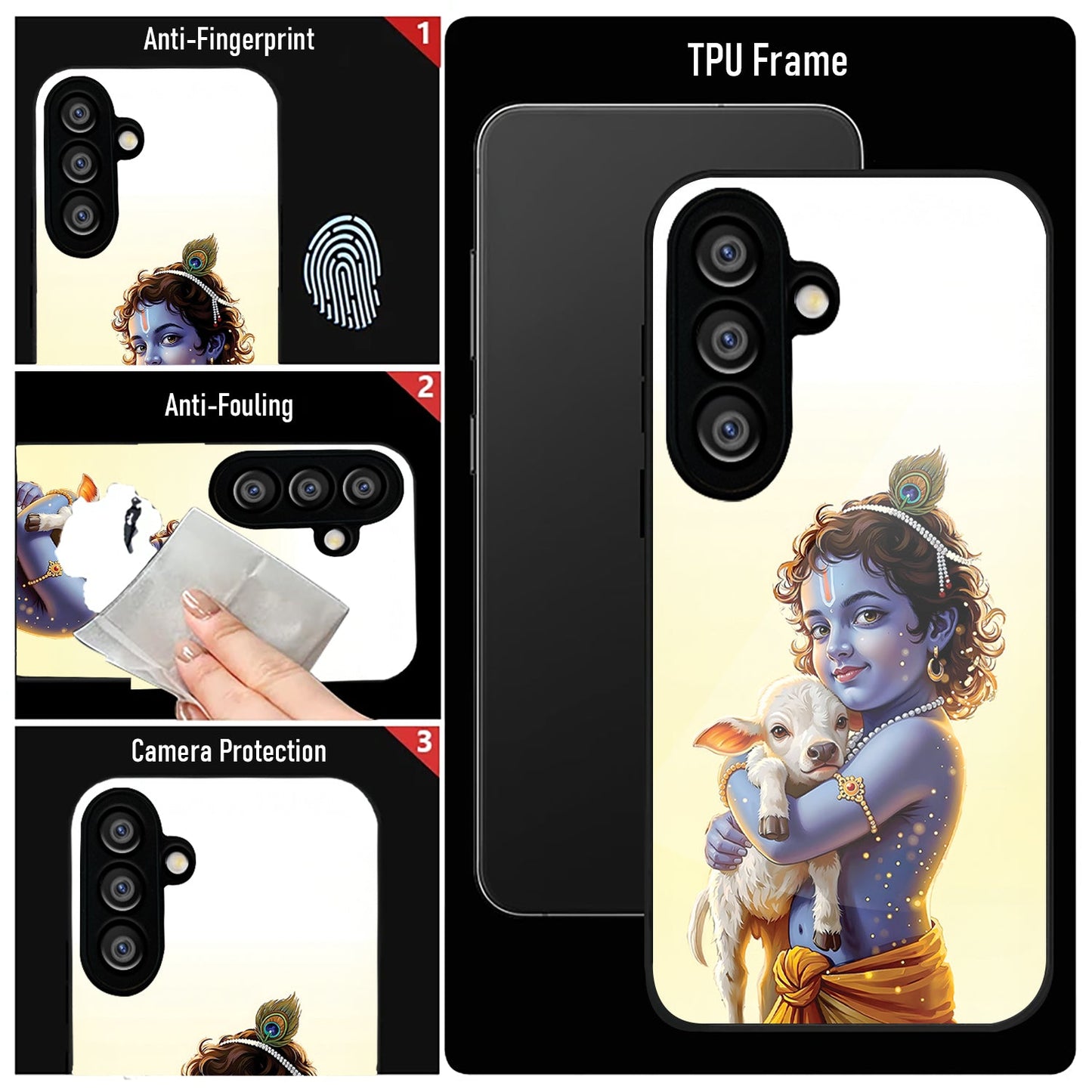 Samsung Galaxy A36 Premium Acrylic Shockproof Glass Back Case (Cute Krishna)
