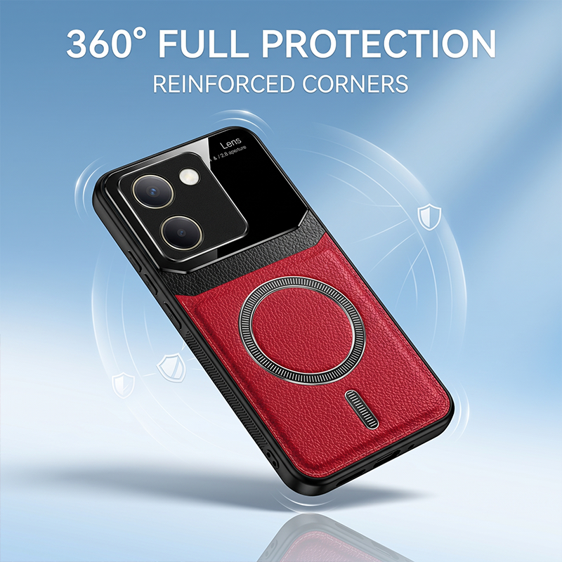 Vivo Y200 Pro 5G Premium Magsafe Magnetic Leather Lens Protective Case