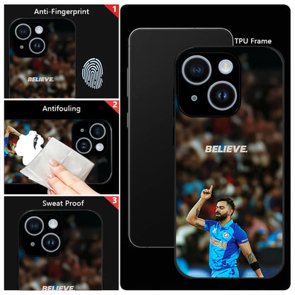 iPhone 15 Premium Acrylic Shockproof Glass Back Case (Virat Kohli)