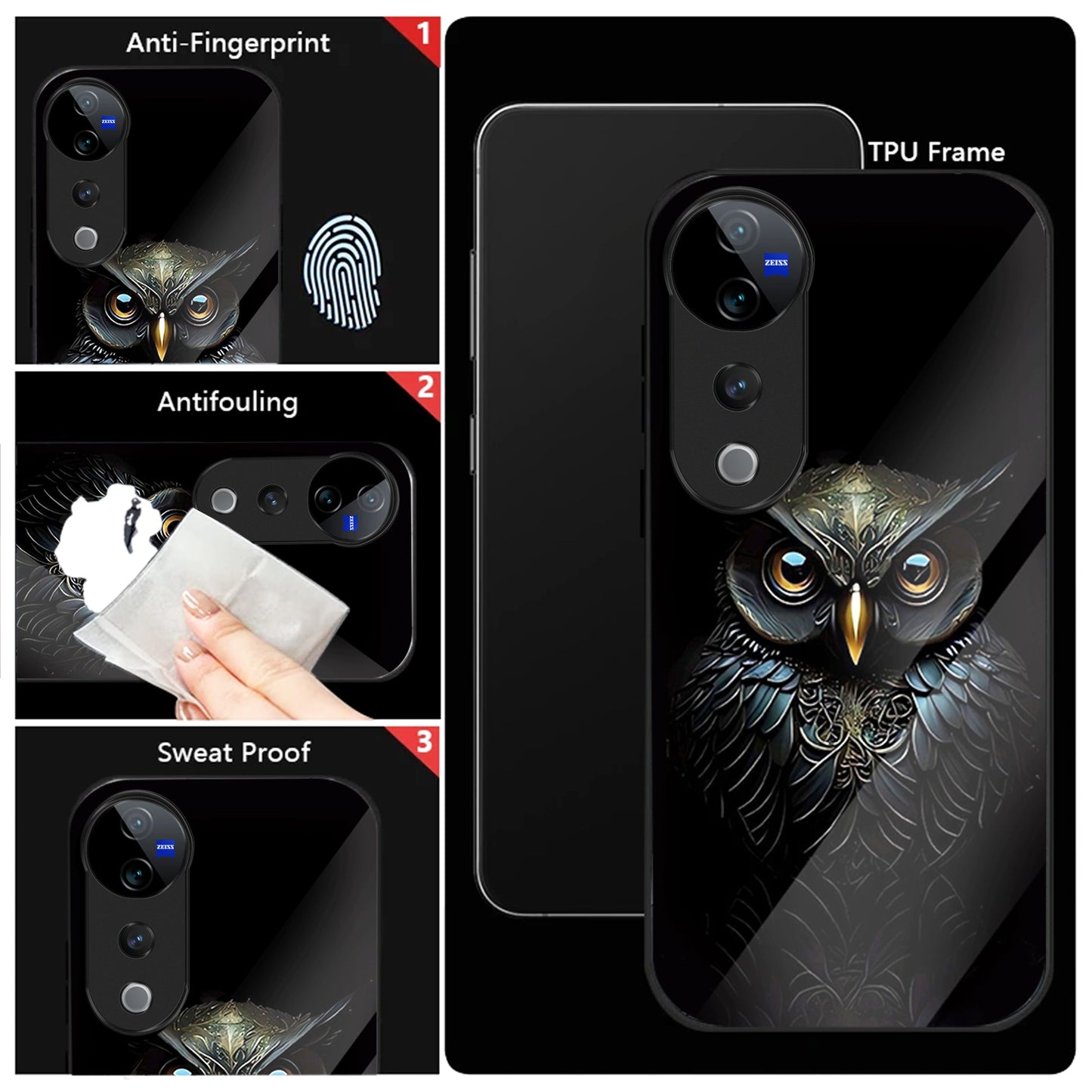 Vivo V40 Pro 5G Premium Acrylic Shockproof Glass Back Case (Midnight Owl)