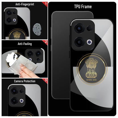 Oppo Reno 13 5G Premium Acrylic Shockproof Glass Back Case (Satyamev Noir)