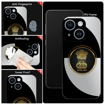 iPhone 14 Premium Acrylic Shockproof Glass Back Case (Satyamev Noir)