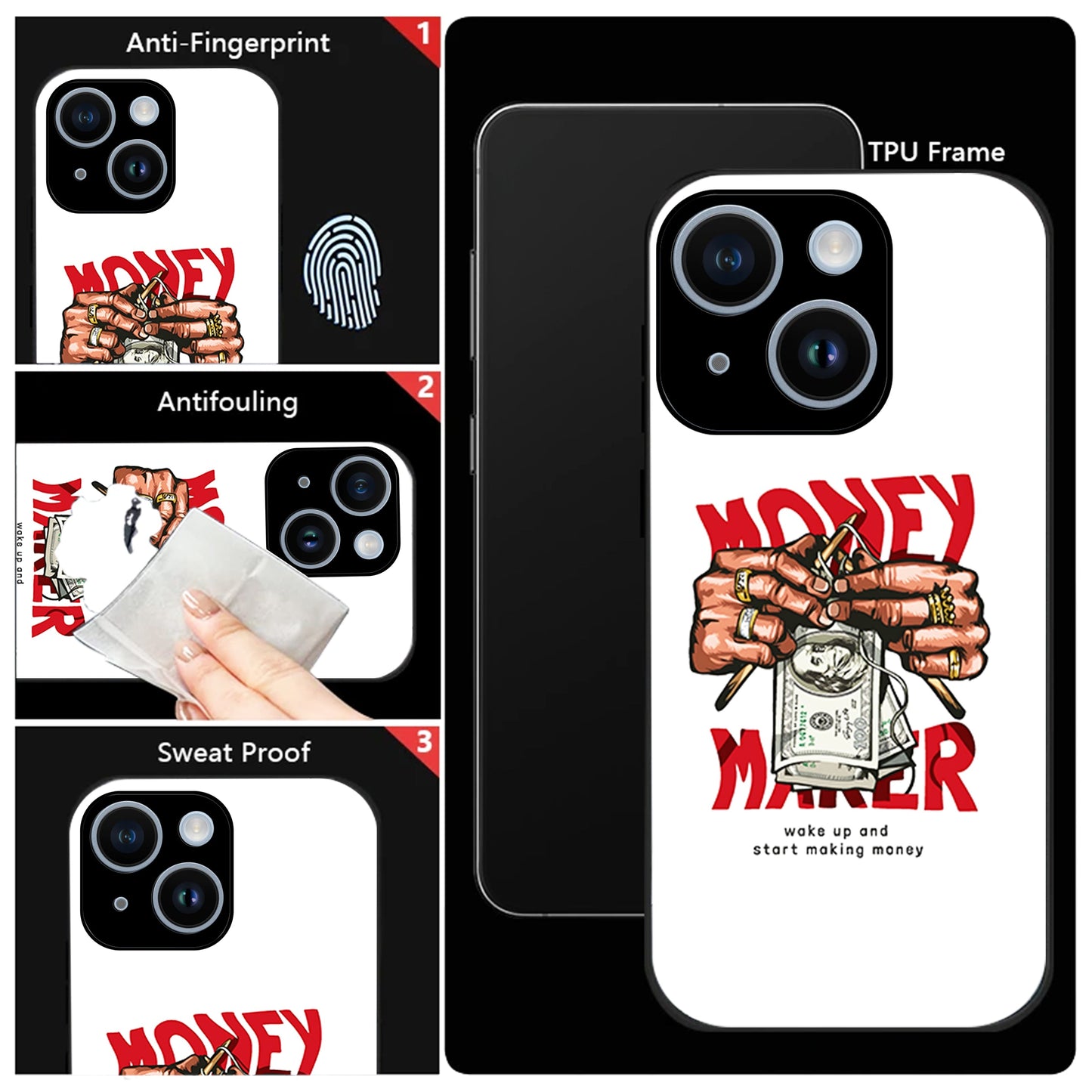 iPhone 15 Premium Acrylic Shockproof Glass Back Case (Money Maker)