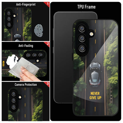 Samsung Galaxy A36 Premium Acrylic Shockproof Glass Back Case (Road Never Give Up)