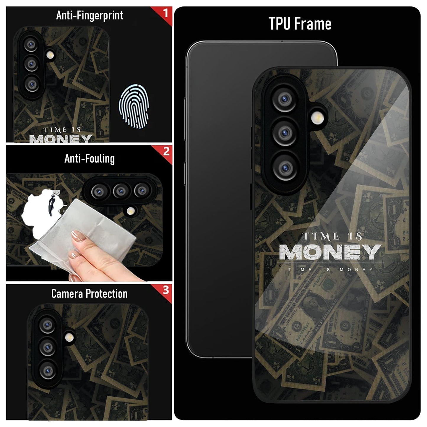 Samsung Galaxy A36 Premium Acrylic Shockproof Glass Back Case (Time Is Money)