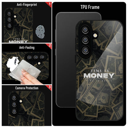 Samsung Galaxy A36 Premium Acrylic Shockproof Glass Back Case (Time Is Money)