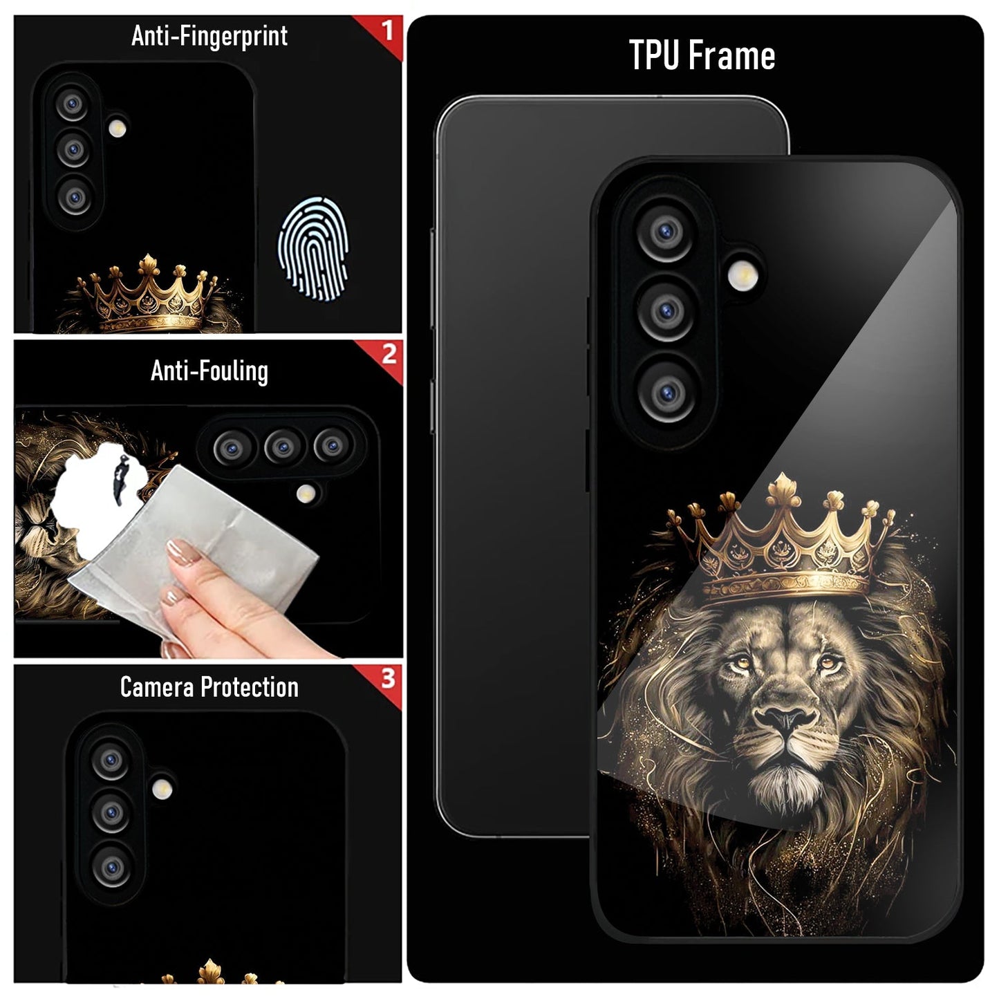 Samsung Galaxy A36 Premium Acrylic Shockproof Glass Back Case (Crowned Lion)