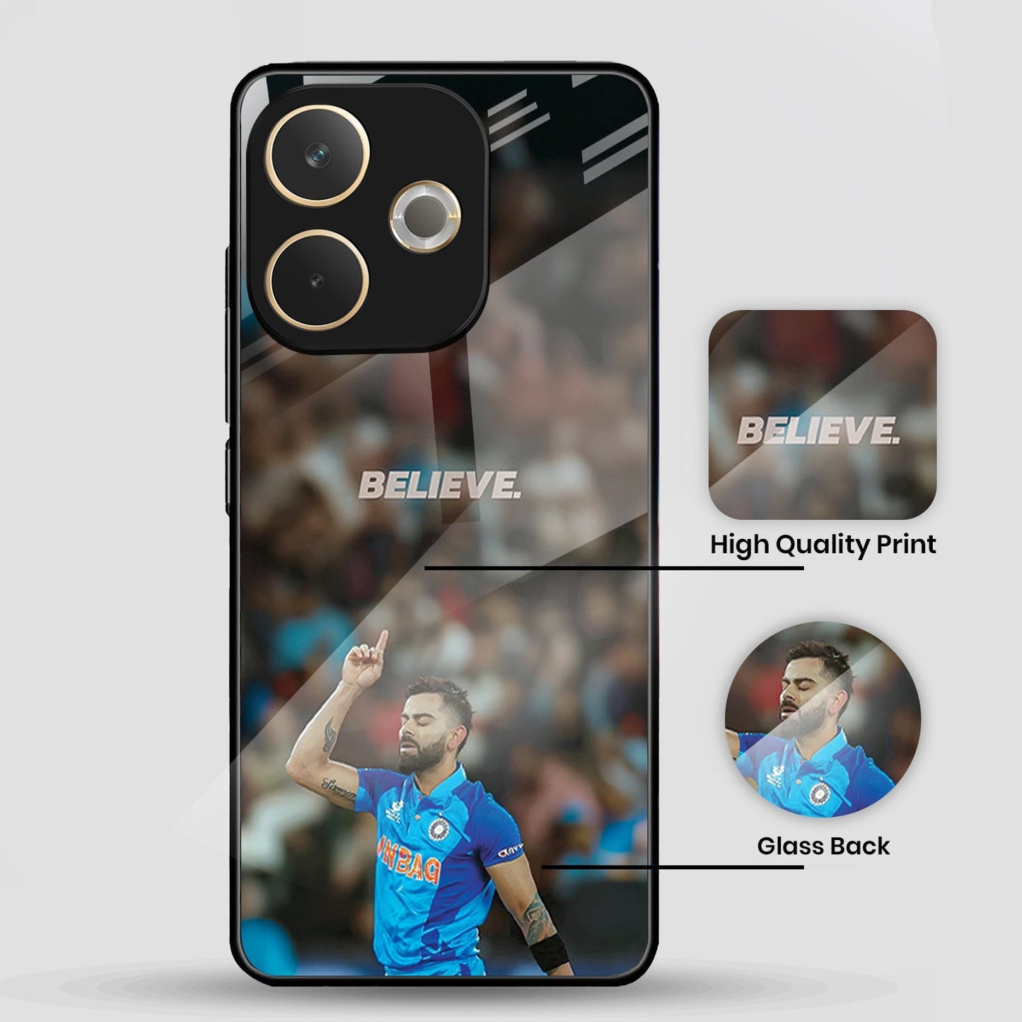 Oppo A5 Pro 5G Premium Acrylic Shockproof Glass Back Case (Virat Kohli )