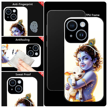 iPhone 15 Premium Acrylic Shockproof Glass Back Case (Cute Krishna)