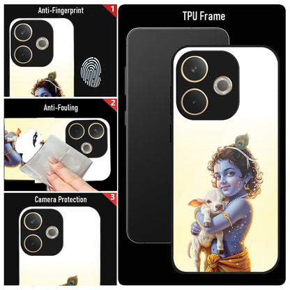 Oppo A5 Pro 5G Premium Acrylic Shockproof Glass Back Case ( Cute Krishna )
