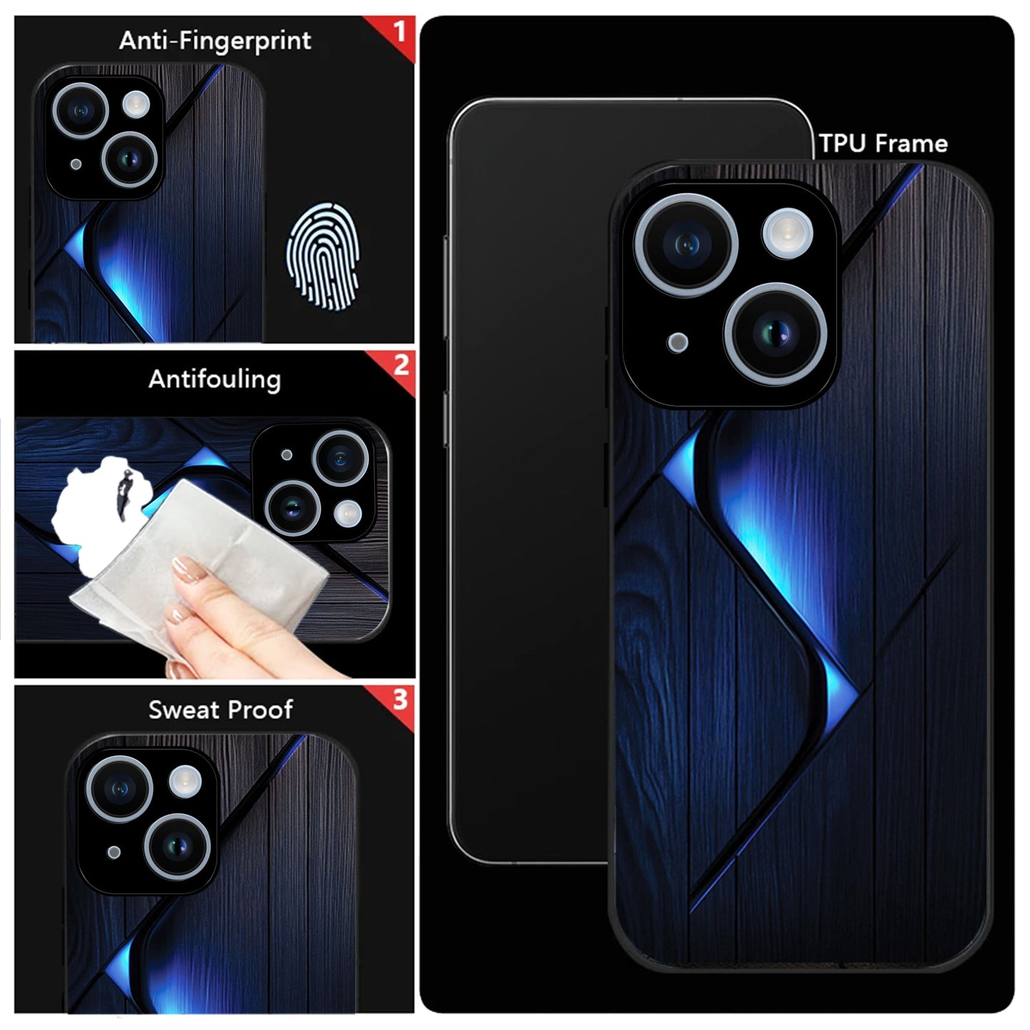 iPhone 15 Premium Acrylic Shockproof Glass Back Case (Blue Gradient)