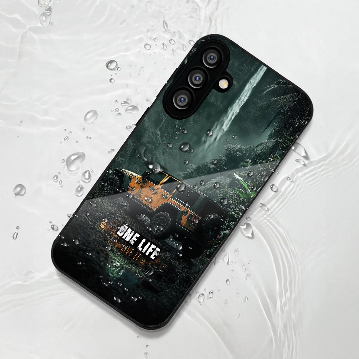 Samsung Galaxy A36 Premium Acrylic Shockproof Glass Back Case (Jeep Case)